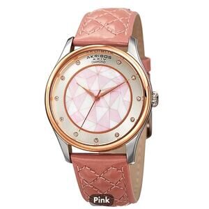 WOMEN'S WATCH AKRIBOS XXIV QUARTZ DIAMOND MARKERS & PINK LEATHER STRAP NEW!